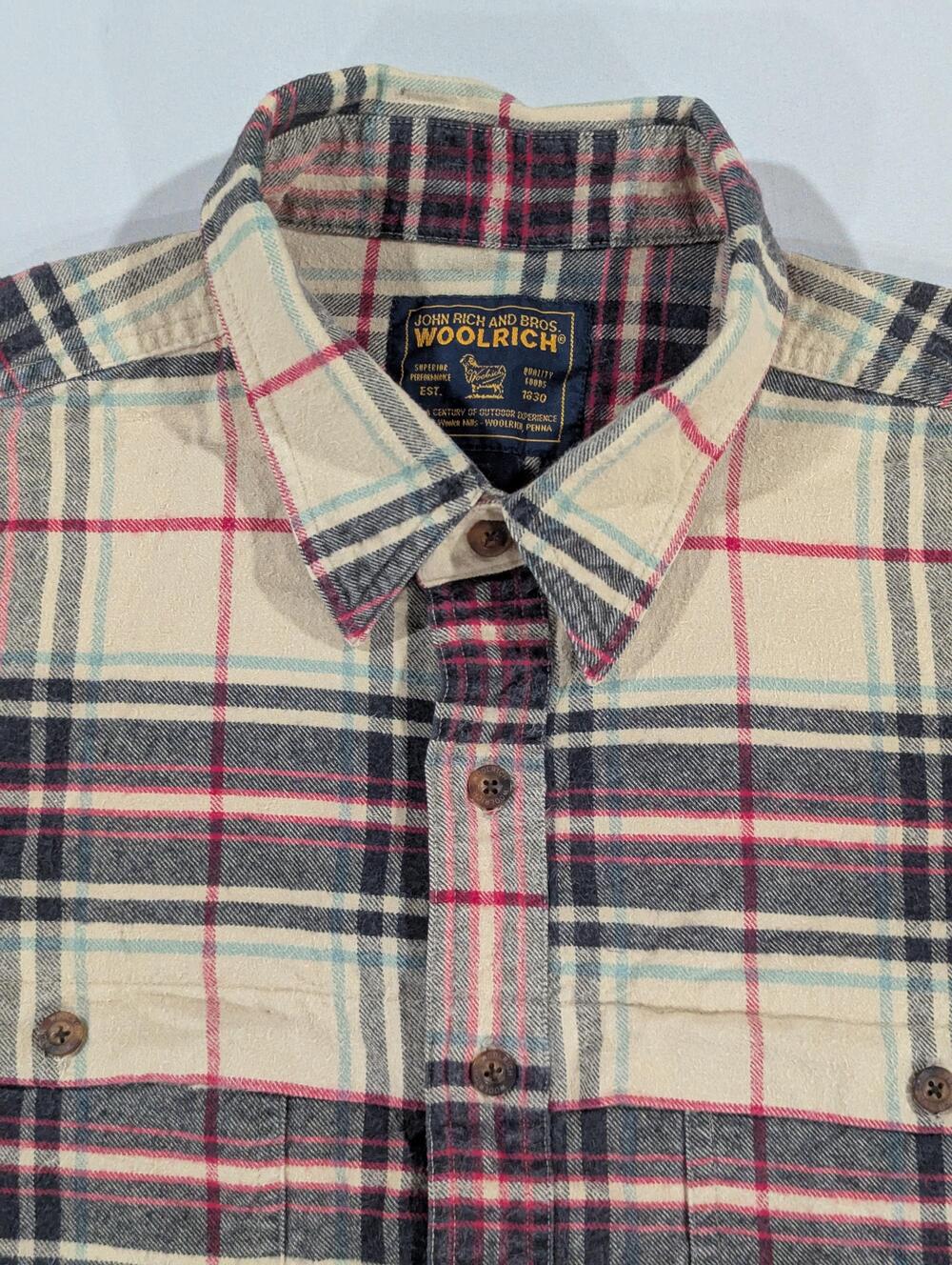 Woolrich Shirt Mens 2XL Beige Plaid Flannel Long Sleeve Button Up Workwear